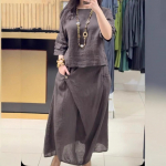 Naiste Kaheosaline Komplekt Naiste Suvine Linane R&otilde;ivakomplekt L&uuml;hikeste Varrukatega Top Midi Seelik Elegantne 2-osaline Vabaaja Komplekt Daamidele 2XL kohv