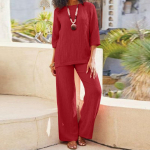 Suvine puuvillane ja kanepist naister&otilde;ivaste komplekt pendeldamise mood Elegantne avara &uuml;mara kaelaga pikkade varrukatega kaheosaline komplekt XXXXXL