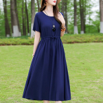 Vabaaja naiste kleit suvine vintage riietus lahtine l&uuml;hikeste varrukatega pluss suuruses elegantne pikk kleit XL tumesinine v&auml;rv