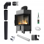KRATKI LUCY Right Fireplace Insert 12 kW fi200 Black Corner Pipe Set