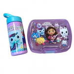 Set Repas Enfant Gabby et la Maison Magique avec Bo&icirc;te &agrave; Gouter et Gourde 420ml Plastique violet pour Ecole