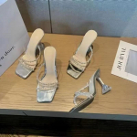 Uued suvised seksikad mood avatud varvastega naiste sandaalid veeteemandiga s&auml;ravad ruudukujulised banketikingad naiste k&otilde;rged kontsad suured disainiga 34