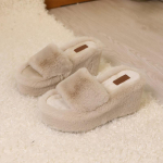 Moodsad Naiste Karusnahast Sussid Kiilud Platvormkingad Mood Uus 2025 Trend Avatud Varvastega Pl&auml;tud L&uuml;hike Plush Mugavad Talvised Slaidid Naine Zapatos 39 beige