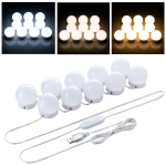 Denvosi LED-peegel 10 LED-i 10 Heledus Peidetud USB K&otilde;rge Aukudeta Lihtne Meigivalgus Iluvalguseks, Pirnid, Kolmev&auml;rviline H&auml;mardatav, Seaded, Juhtmestik, valge