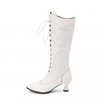 Naiste Viktoriaanlik Terava Ninaga Keskmise S&auml;&auml;rega Saapad Nahast Pitsiga &Otilde;&otilde;nes Punk Pits-up Kummalised Steampunk K&otilde;rge Kontsaga Kingad Pluss Suurus 32-43 38 valge