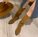 Mood 2025 Luksuslik Ehtne Nahk Saapad Naistele Suede Nubuck Cowboy Botas Femmes Keskmise s&auml;&auml;rega Volditud Paksude Kontsadega Botines Karusnahk Talvised Lumekingad 4.5 pruun