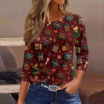 Naistele m&otilde;eldud 3/4 varrukatega s&auml;rgid, prinditud graafilised s&auml;rgid, pluusid, suuremas suuruses, lihtsad topid Pullover XL