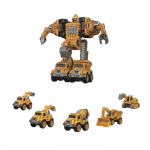 Robot Jaune Transformable 5-en-1 &agrave; R&eacute;trofriction &ndash; Assemble 5 V&eacute;hicules de Chantier-Pompier en un Robot Puissant