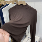 &Uuml;hev&auml;rviline mitmek&uuml;lgne, poolk&otilde;rge kaelusega pikkade varrukatega T-s&auml;rk Naiste kevadised uued s&auml;rgid top XXL kohv