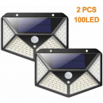 2 pi&egrave;ces de lampes solaires pour l'ext&eacute;rieur, 100 LED lampe solaire super brillante &agrave; l'ext&eacute;rieur 800 lumens Applique solaire 3 mode
