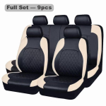 Tepitud PU Nahast Autop&auml;rakate 9-osaline Komplekt - Universaalne Sobivus K&otilde;ikideks Hooaegadeks 2-Piece Single Seat Set must