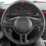 Autotarvikud Sisustus rooliratta perforeeritud nahkkattega &auml;&auml;ris BMW E46 Coupe 2000-2006 E39 X5 E53 2000-2003 Z3 jaoks black line-3 strip