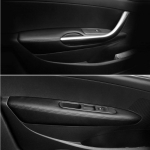 Mikrofiiber nahast ukse k&auml;etoe kate Peugeot 308 2009 2010 2011 2012 2013 2014 jaoks Auto siseukse k&auml;etoe paneeli kate sisekate A Black-red line