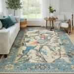 Lilleline lindude muster piirkonnamatt Lillelindude vaip elutuppa, magamistuppa, voodi k&otilde;rvale Pehme libisemiskindel pestav p&otilde;randamatt Kodukaunistus 120x160cm gray