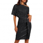 &Otilde;htukleit Litritega &Uuml;he &otilde;laga Viltuse kaelusega P&otilde;lvepikkusega Slim Fit Paeladega As&uuml;mmeetrilise disainiga Plisseeritud Tupekleit Kuulsuse kleit balli banketi jaoks M