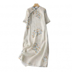 Vintage lilleprindiga midi Cheongsam Qipao kleit naistele, lai l&uuml;hike varrukas, Hiina stiilis M