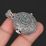 Vintage 925 Sterling H&otilde;bedast Labradoriidi Medaljon Ripats - K&auml;sitsi Valmistatud Filigraanne &Uuml;mar M&uuml;rgikarp Ehted Naistele