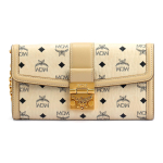 MCM Tracy Metallist Logo Monogramm &Uuml;le&uuml;ldine Tr&uuml;kk Kaetud L&otilde;uend Nahast &Auml;&auml;risega &Otilde;lakott Suur Naiste Beež Basic Set (Bag+Dust Bag) beež