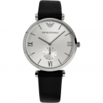Emporio Armani Gianni Medium H&otilde;bedane sihver Must nahk Meeste kvarts V&auml;ike sekundin&auml;idik AR1674 h&otilde;be