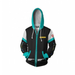 Hatsune Miku Anime Vocaloid Kapuutsiga Jakk T&otilde;mblukuga Dressipluus Cosplay Kost&uuml;&uuml;m Jakk Mantel 2XL must