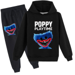 Lastele 3D kapuutsiga komplekt Huggy Wuggy Pulloveriga dressikas Poppy Playtime Laste kampsun+p&uuml;ksid 120cm must