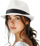 P&auml;ikesem&uuml;ts Fedora naistele meestele Kokkupakitav L&uuml;hikese &auml;&auml;rega &Uuml;lesrullitav Trilby M&uuml;ts Panama Suvine Rannikup&auml;ikesekaitsem&uuml;ts UPF 50+ 56-56CM valge