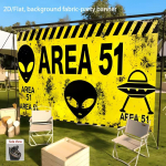 2D Area 51 Tulnukas UFO Hoiatus Banner Kulunud Kollane Must Taust 70.9x43.3inch/180*110cm yellow
