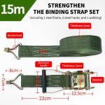 3M/6M/10M/15M Koormarihm Tugev Reguleeritav Ratchet-kinnitusega Koormakinnitusrihm Pagasirihm pukseerimisk&ouml;is Tali kinnitusrihm 15M gray