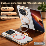 Huawei Honor Magic V6 &uuml;mbris Luksuslik nahast kate r&otilde;ngashoidjaga magnetiline liigend Kaitsev tagakaane &uuml;mbris Magic V6 jaoks Kest Honor Magic V6 valge
