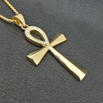 AAA Tsirkoonium Mood Suur Rist Egiptuse Ankh Elu S&uuml;mbol Antiikne H&otilde;be Must V&auml;rv Ripats Meeste Naiste Pika Ahelaga Kaelaehted Ehted 50cm black