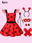 8 tk/komplekt Punase ja Musta T&auml;piga Kleit Sobiva Peapaela+v&otilde;lukeepi+kinnaste+k&otilde;rvar&otilde;ngaste+silmamaski+lepatriinu Cosplay S&uuml;nnip&auml;evapeo R&otilde;ivastega 110 red