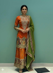 Salwar Kameez Peo Pulmakleit India Bollywood Pakistani Palazzo &Uuml;likond M-38 oranž