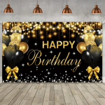 1 tk S&uuml;nnip&auml;eva &otilde;nnelik b&auml;nner &otilde;hupall kikilips must ja kuldne pol&uuml;ester dekoratiivne b&auml;nner s&uuml;nnip&auml;evapeo kaunistamiseks 82.7x59inch/210*150cm brown