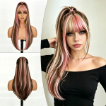 Roosa parukas tuka ja pikkade laineliste s&uuml;nteetiliste juustega mustanahalistele naistele Realistlik matt ombre Cosplay peoparukas (Pink,24Inches) roosa