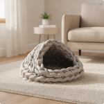 Suletud Lemmikloomavoodi Maja K&auml;sitsi kootud Kassipesa Paks l&otilde;ngakoeline Koobas Kassidele, V&auml;ikestele Lemmikloomadele, Siseruumides, Elutuppa Gray 30CM