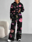 Tie-dye Euroopa ja Ameerika s&uuml;gis/talv 1116 vabaaja pikkade varrukate komplekt, naiste kapuutsiga dressipluus ja p&uuml;ksid kaheosaline komplekt lillelise disainiga 2XL black