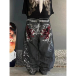 Meeste Y2K L&otilde;dva L&otilde;ikega Teksap&uuml;ksid Tikandiga Hip Hop Streetwear Lai Jalg Sirge L&otilde;ige XXL gray