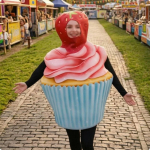 Tr&uuml;kitud Toidukost&uuml;&uuml;m &Uuml;lem&otilde;&otilde;duline Tuunika Kantav Polsterdatud Komplekt Cake Costume red