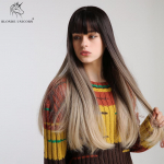 BLOND &Uuml;KSSARV Pikad sirged parukad Bangsiga Ombre Brown Blond 62cm helepruun v&auml;rv