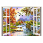 5D t&auml;is&uuml;mmargune isetehtud teemantmaal Mosaiik-aken, linnumaastik Ristpistes 20X30CM