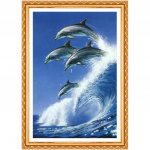 T&auml;is&uuml;mmargune puur 5D DIY teemantmaal  Delfiin h&uuml;ppab  Tikand Ristpistes Kodukaunistus 20X30CM