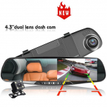 Auto DVR Dash Cam 4,0/4,3 tolline puutetundlik FHD 1080P tahavaatepeegli videosalvesti, kahe objektiiviga automaatne registreerija koos tahavaatekaameraga 4.3 inch dual lens