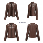 Naiste paks soe lukuga PU kapuutsiga mantel L&uuml;hike nahkjakk Biker-mantel Naiste nahktagi Naiste temperament p&uuml;stkrae PU-nahast XL kohv