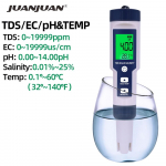 5-&uuml;hes digitaalne PH TDS EC m&otilde;&otilde;tja soolsuse temperatuuri tester juhtivuse veefiltri puhtuspliiats taustvalgustusega China aero