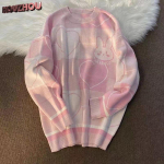 Jaapani vana koomiksite kootud kampsun Harajuku naiste s&uuml;gis, uus kaelus, pikkade varrukatega pulloverid Preppy stiilis &uuml;lisuured džemprid S roosa