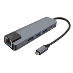 5IN1 USB C Hub TypeC dokkimisjaama mitmepordiadapter 4K HD RJ45 Ethernet USB 3.0 PD-ga hall