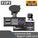 3 kaamera objektiiviga auto DVR 3-kanaliline armatuurkaamera HD 1080P armatuurkaamera kahe objektiiviga armatuurkaamera videosalvesti, must kast 24h parkimise j&auml;lgimine 2 - front+interior