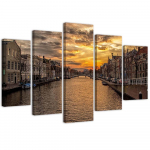 Viieosaline pildil&otilde;uenditr&uuml;kk Amsterdam River City 100x70 beež