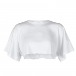 Valge &uuml;mara kaelusega naiste l&uuml;hikeste varrukatega s&auml;rk puuvillane Stretch Crop top T-s&auml;rgid t&auml;navariided S valge