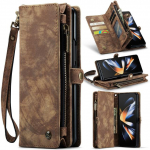 Samsung Galaxy Z Fold 4 rahakotiga &uuml;mbris, vastupidav PU-nahast magnetiline rahakotiga klapprihma randmepaelu t&otilde;mblukuga kaardihoidja &uuml;mbris for Galaxy Z Fold 4 pruun